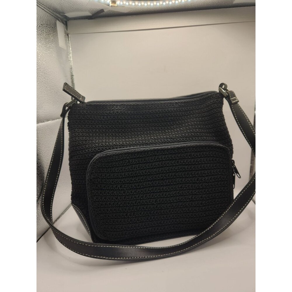 Black Knitted Liz Claiborne crazy  horse Shoulder Bag